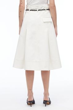 Origami Skirt in white | 3.1 Phillip Lim Official Site Chic Cotton A-line Pleated Skirt, Cotton Skirt With Belt Loops For Work, Spring Cotton Skirt With Belt Loops, Elegant A-line Cotton Pleated Skirt, Chic Spring Pleated Skirt With Belt Loops, Chic A-line Cotton Bottoms, Cotton Belted Relaxed Skirt, Chic A-line Pleated Cotton Skirt, Cotton Skirt With Pleated Waist For Work