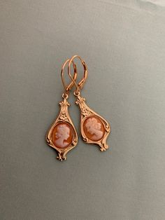 "Tiny real CAMEO Earrings, Hand Carved real CAMEOS Italy, Gold VERMEIL 925 sterling lever backs early 20th reproduction Edwardian earrings - HOLLOW BACK This listing is for a pair of reproduction early 20th century EDWARDIAN design earrings, created with gorgeous vintage HAND CARVED cameos from Italy, with a historic and classical design, finished with Gold VERMEIL (gold plated over 925 Sterling Silver) Lever backs. I simply adore this classic design: perfect for Edwardian, Titanic and Downton A Cameo Drop Earrings As Gift, Cameo Drop Earrings Jewelry Gift, Gift Cameo Drop Earrings Jewelry, Heirloom Style Earrings For Formal Occasions, Classic Rose Gold Clip-on Earrings, Nickel-free Elegant Vintage Jewelry, Elegant Cameo Earrings As Gift, Elegant Cameo Earrings For Gift, Vintage Cameo Drop Earrings