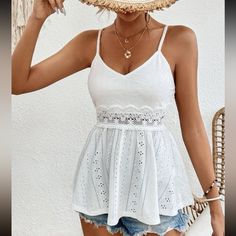 Floral Embroidery Camisole Tops For Vacation, Bohemian Cotton Cami Tops, Beach Cotton Blouse With Lace Top, Summer Tops With Floral Embroidery For Day Out, Floral Embroidered Camisole Tops For Vacation, Casual Cotton Lace Top For Beach, Floral Embroidered Sleeveless Blouse For Beach, Floral Embroidery Sleeveless Blouse For Beach, Cotton Lace Camisole Top