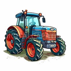 an image of a cartoon tractor with big wheels on the road or farm land vehicle