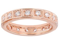 Bella Luce ® white diamond simulant 0.99ctw round, Eterno �™ 18k rose gold over sterling silver eternity band ring. Measures approximately 0.88"L x 0.19"W and is not sizable. The diamond equivalent weight is 0.51ctw. Rose Gold Cubic Zirconia Eternity Band, Round Rose Gold Eternity Band With Diamond Accents, Rose Gold Round Diamond Ring With Channel Set, Rose Gold Channel Set Round Rings, Round Channel Set Diamond Ring In Rose Gold, Bracelets Gold Diamond, Eternity Band Ring, Man Made Diamonds, Diamond Simulant