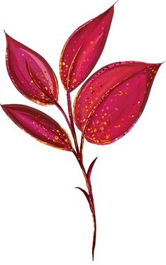 a painting of a red plant with water droplets on it's leaves and stems