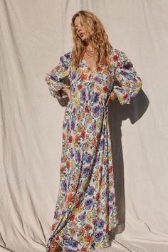 maxi dress Summer Multicolor Puff Sleeve Maxi Dress, Spring Printed Maxi Dress, Elastic Sleeved Maxi Dress For Vacation, Elastic Sleeve Maxi Dress For Vacation, Spring Midi Dress With Gathered Sleeves, Fall Vacation Floral Print Maxi Dress, Elegant Maxi Dress With Elastic Sleeves For Vacation, Spring Floral Dress With Gathered Sleeves For Garden Party, Summer Beach Maxi Dress With Puff Sleeves