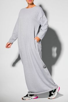 "Winter Kaftan Dress, Loose Maxi Dress, Long Sleeve Dress Our new design for Fall Winter Collection 2018 - Grey long sleeve dress in casual style. This Long dress is everything the winter wardrobe staple should be - it's beautiful, warm, cozy, comfortable and versatile. This winter dress has a slightly loose silhouette and is made from fluffy , thick cotton blend that feels silky soft against your skin. Straight forms , elegant silhouette, comfy feel, beautiful look ! FABRIC : Thick, fluffy, win Winter Kaftan, Long Sleeve Dress Plus Size, Winter Loungewear, Loungewear Dress, Maxi Dress Long Sleeve, Grey Long Sleeve Dress, Sweater Dress Oversized, Cozy Dress, Maxi Dress Long