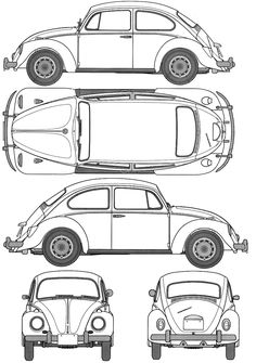 three different volkswagens are shown in black and white