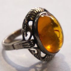 AMBER STERLING Ring 7.75, Old Antique Ring, Rare To Find Jewelry, Gift For Her, Mother's Day Gift, Christmas gift, Amber jewelry gift. BALTIC AMBER RING, Old Estate Baltic Amber Sterling Ring Size 7.75, Rare Honey Amber Scrollwork Ring, Modernist Ring, Holiday Gift Idea For Her, Gift for Mother, Estate amber ring, 925 silver ring. Beautiful genuine Baltic amber sterling silver old ring. Big honey Baltic amber stone with inclusions placed in artistic sterling silver frame. In perfect conditions. Old Estate, Old Rings, Modernist Ring, Antique Ring, Amber Ring, Amber Stone, Amber Jewelry, Old Antiques, Baltic Amber