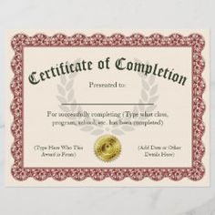 certificate of completion with green and gold border