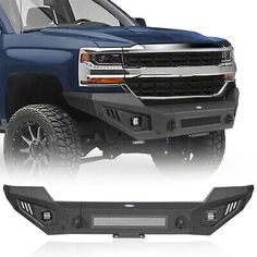 the front bumper cover is shown with chrome trims and an image of a blue pickup truck