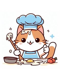 a cat that is cooking some food on the table