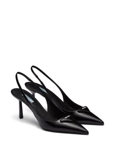 Prada logo-plaque Slingback Pumps - Farfetch Prada High Heels, Luxury Heels, Prada Logo, Triangle Logo, Dress Shoes Womens, Slingback Heel, Prada Shoes, Dream Shoes, Slingback Pump