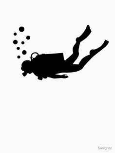 the silhouette of a person diving in the water with bubbles coming out of their feet