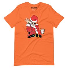 Funny Santa Claus t-shirt with Santa throwing candy canes while holding a glass of eggnog. A funny Santa Bae graphic tee for anybody feeling festive during the holidays and looking for a funny Santa t-shirt for a Christmas party. • 100% combed and ring-spun cotton (Heather colors contain polyester) • Fabric weight: 4.2 oz./yd.² (142 g/m²) • Pre-shrunk fabric • Side-seamed construction • Shoulder-to-shoulder taping • Blank product sourced from Nicaragua, Mexico, Honduras, or the US Fun Short Sleeve T-shirt For Holidays, Fun Graphic Print T-shirt For Holiday, Red Graphic Print T-shirt For Party, Fun Holiday T-shirt With Short Sleeves, Fun Holiday T-shirt With Graphic Print, Party Red T-shirt With Graphic Print, Funny Short Sleeve T-shirt For Party, Holiday Fun Short Sleeve T-shirt, Funny Crew Neck T-shirt For Party