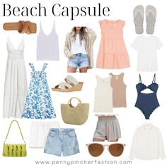 Beach Capsule Wardrobe, Beach Capsule, Vacation Capsule, Holiday Capsule Wardrobe, Penny Pincher Fashion, Capsule Dressing, Capsule Wardrobe Casual, Simple Tank Tops, Minimal Wardrobe