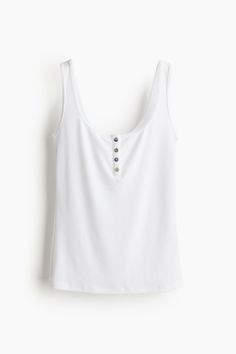 Fitted tank top in ribbed jersey with a short button placket at front. Cute Tank Top Outfits, Fitted Vest, Fitted Tank Top, Summer Basics, Tank Top Outfits, Baby Outerwear, Cute Tank Tops, Suits And Jackets, Maternity Swimwear