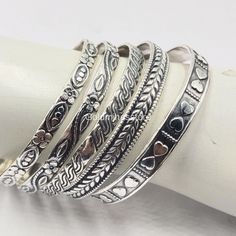 Set of 5 Sterling Silver Pattern Bangle Bracelet, Stacking Bracelets, Women Bangles, Women's Bangles, Solid 925 Sterling Silver Bangles, Gift for her 👉👉 Item Details Bangles Metal: 925 Sterling Silver Purity: 925 Parts Per 1000 Silver Polish: High Ring Size: All Size Available 👉👉 Wearing silver jewelry is proved in fighting infection and preventing yourself from cold and flu,  and many kinds of bacteria and viruses. Silver helps expand blood vessels elastic. This condition makes it possible for the quick formation of bones and healing of the various parts of body from wound to bruises. 👉👉 FEEDBACK Feedback & DSR (Detailed Seller Ratings). We strive for 100%Customer Satisfaction and we love to leave positive feedback's for our buyers. Negative feedback is not a solution. So, we reques Sterling Silver 925 Stamped Bracelet For Anniversary, Silver Bohemian Bracelets For Anniversary, Stamped 925 Silver Bracelets For Anniversary, Parties Du Corps, Bracelets Women, Womens Bangles, Bracelet Stacking, Stacking Bracelets, Silver Polish