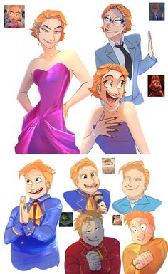 some cartoon characters with different expressions on their faces