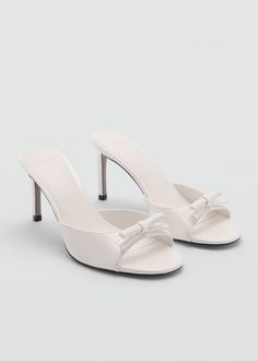 Bow heel sandals - Women | MANGO USA White Heels Prom, Graduation Heels, Homecoming Shoes, Fancy Heels, Feminine Shoes, Heels Prom, White Sandals Heels, Prom Heels, Back Round