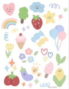 an assortment of cute stickers on a white background