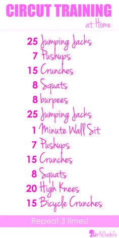 the 25 minute circuit training plan for women is shown in pink and white with text that reads