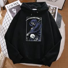 Unisex Hoodie With Grim Reaper Custom Design - Cotton Blend Material That is Thick But also Breathable, Making It perfect for All Occasions - quality print designs - Available in Multiple different colours - Free Worldwide Shipping & Returns CONSUMER DISCREPANCY US & European orders will typically take between 5 and 14 days to Arrive. However, there can be delays due to international customs of which our store is not in control of (please see delivery policy before purchasing). I would like to p Hooded Halloween Graphic Print Outerwear, Black Fleece Halloween Hoodie, Black Fleece Hoodie For Halloween, Black Screen Print Hoodie, Long Sleeve Fleece Hoodie With Screen Print, Black Hoodie With Letter Print For Outdoor, Graphic Print Fleece Hoodie With Long Sleeves, Fall Hooded Sweatshirt With Screen Print, Winter Crew Neck Hoodie With Screen Print