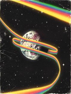 an image of a space station with the earth in the background and colorful lines coming out of it