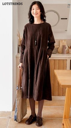 Women Lovely Corduroy A Line Dresses Line Dresses, Dress Sleeve Length, A Line Dresses, Color Coffee, Linen Dresses, Height And Weight, Dress Fabric, Season Spring, Blue Dresses