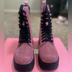 Brand New In Original Box With Original Stuffing Size 6 Pink Sparkling Boots For Party, Pink Sparkling Party Boots, Sparkling Pink Party Boots, Pink Glitter High Heel Boots, Pink Round Toe Party Boots, Trendy Pink Glitter Boots, Trendy Glitter Boots With Round Toe, Pink Glitter Boots With Round Toe, Pink Glitter Accented Round Toe Boots