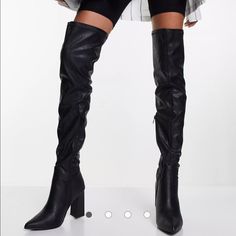 New!!! Leather Look Thigh High Heeled Boots In Black. Looking Very Sexy And Fashionable On The Leg. Doesn’t Slide Down. Fitted Faux Leather Knee-high Boots For Night Out, Edgy Fitted Knee-high Boots, Fitted Edgy Knee-high Boots, Edgy Black Over-the-knee Boots, Thigh High Faux Leather Boots For Night Out, Edgy Knee-high Boots For Club In Fall, Edgy Knee-high Boots For Fall Clubbing, Trendy Boots For Night Out, Edgy Fall Club Knee-high Boots