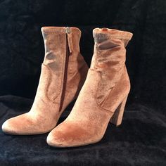 These Pink Velvet Booties Are Great For Any Occasions. Either With A Cocktail Dress Or Your Favorite Pair Of Jeans. The Side Zippers Make Them Easy To Put On And Off. With Their Great Western Round Toe And The Block Heels Make Them Comfortable For Dancing All Night. Winter Booties With Reinforced Heel Medium Width, Winter Booties With Reinforced Heel And Medium Width, High Heel Booties With Stacked Heel For Winter, Winter High Heel Booties With Stacked Heel, Fall High Heel Booties, Winter Booties With Stacked High Heel, Fall High Heel Booties With Padded Ankle, Winter Suede Booties With Almond Toe, Winter Beige Booties With Stacked Heel