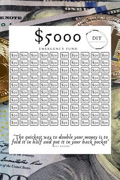 $50 fill in the blanks that equal $5,000 when totaled. You  fill in a square for every $50 you have in your savings account. Emergency Fund Savings Tracker, 5 000 Savings Plan, Goals With Friends, Emergency Fund Tracker, Emergency Fund Savings Plan, Save 5000, Saving Money Chart, Saving Methods, Money Chart