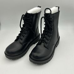 Black Synthetic Rubber Sole Lace Up Side Zipper Combat Boots Size 8 New Never Worn Soda Shoes, Clothing Design Sketches, Concert Outfits, Clothing Design, Synthetic Rubber, Ankle Bootie, Moto Boots, Lug Sole, Concert Outfit