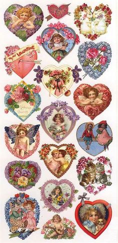 an assortment of heart shaped stickers on a white background