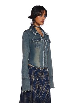 Current Mood Washed Distressed Denim Long Sleeve Top - Blue – Dolls Kill Faux Fur Outfit, Fur Costume, Current Mood Clothing, Goth Shoes, Clown Costume, Group Costumes, Current Mood, Dress Pant, Denim Shop