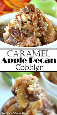 this caramel apple pecan cobbler is the perfect dessert for fall