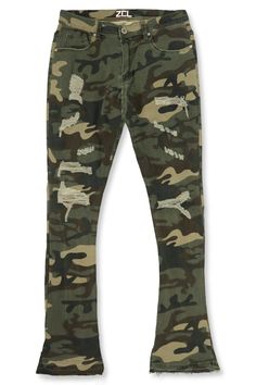 Vortex Ripped Stacked Denim (Camo) - Zamage Stacked Denim, Fast Shop, Sneaker Tee, Outfits With Hats, Fleece Pants, Oversized Tee, Long Hoodie, Denim Shop, Denim Fabric