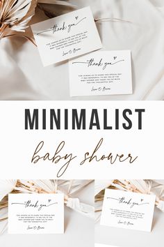 the minimalist baby shower is shown with flowers