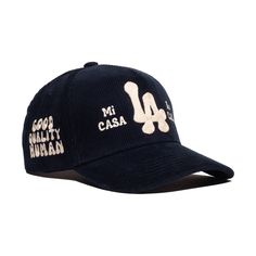 In LA we believe in hospitality. This is our universal way of saying "WELCOME". 100% Cotton CorduroySpot clean with distilled soapy water.Baseball hat with snapback closure. One size fits all. Navy Flat Brim Baseball Cap For Streetwear, Navy Six-panel Baseball Cap For Baseball Season, Navy Snapback For Baseball Season, Collegiate Navy Baseball Cap With Flat Bill, Navy Baseball Cap With Flat Bill For Streetwear, Navy Snapback Dad Hat For Baseball Season, Navy Flat Brim Baseball Cap, Navy Flat Bill Baseball Cap For Streetwear, Navy Snapback Baseball Cap For Baseball Season