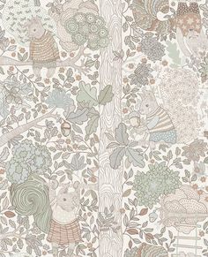 an animal themed wallpaper with flowers and leaves