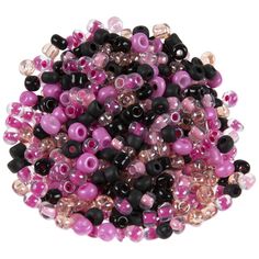 black, pink and white beads are arranged in a circle