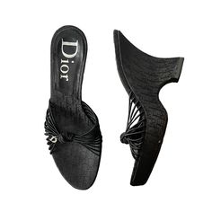 Vintage Dior Black Monogram With Crystal D Charm Wedge Sandal Heels Very Rare Colour For This Design! Size - It 39 Condition - Some Scruff Marks At The Front Of Left Shoe As Pictured. Dior Vintage Sandals, Sandal Heels, Shoes Vintage, Dior Shoes, Wedge Sandal, Vintage Shoes, Vintage Dior, Wedge Sandals, Sandals Heels