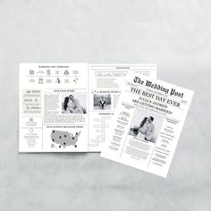 the wedding plan is displayed on top of a white surface with black and white photos