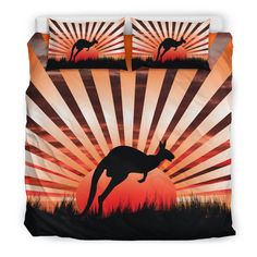 Australia Kangaroo In The Sunset With Rays Duvet Cover K5 Nice Dream, Art Area, Comforter Bed, Color Print, Bed Sheet, The Sunset, Coat Of Arms, Exclusive Designs