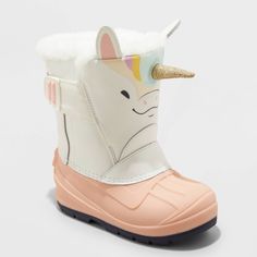 Get your little one ready for cool-weather outings in magical style with these Frankie Winter Boots from Cat & Jack™. Made from waterproof material with a breathable upper and featuring a closed-toe design, these winter boots help keep their feet dry, while the faux fur lining provides their feet cozy comfort. The medium-width boots features a hook-and-loop closure to let them find the most comfortable fit, while allowing for easy on and off. They're sure to add cool style to a variety of their Boys Winter Boots, Girls Rain Boots, Fuzzy Boots, Sparkle Shoes, Waterproof Winter Boots, Rubber Boot, Girls Shoes Kids, Girls Boots, Cat & Jack