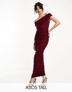 ASOS DESIGN Tall cross over bardot ruched mesh midi dress in berry | ASOS Ruched Bodycon Dress For Cocktail, Asymmetrical Neckline Ruched Bodycon Dress For Cocktail, Fitted Off-shoulder Ruched Maxi Dress, Bodycon Midi Dress With Ruched Bodice For Night Out, Ruched Maxi-length Bodycon Dress For Date Night, Ruched Maxi Bodycon Dress For Date Night, Maxi Length Ruched Bodycon Dress For Date Night, Off-shoulder Ruched Midi Dress For Prom, Bodycon Knee-length Midi Dress For Prom