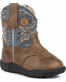 Roper Infant Boys Daniel Distressed Saddle Vamp Cowbabies Boots - Round Toe, Brown Baby Boy Cowboy Boots, Toddler Cowboy Boots, Baby Cowboy Boots, Boys Cowboy Boots, Baby Couture, Infant Boys, Blue Boots, Baby Cowboy, Baby Boots