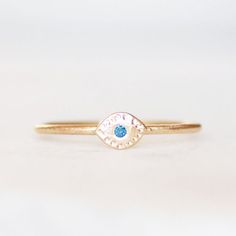 Blue Diamond Evil Eye Ring - Skinny Gold Band - Choose 14k OR 18k Eco-Friendly Recycled Gold Blue 14k Gold Stackable Promise Rings, Blue 14k Gold Birthstone Ring For Promise, Blue 14k Gold Birthstone Promise Ring, Blue Diamond Promise Ring In 14k Gold, Blue Birthstone Diamond Ring In 14k Gold, Blue 14k Gold Diamond Birthstone Ring, Blue 14k Gold Diamond Ring With Birthstone, Blue 14k Gold Stackable Rings, 14k Gold Blue Diamond Ring