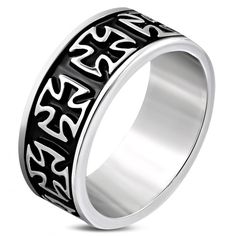 New Product Now On Sale - Personalized Stainless Steel 2-Tone Pattee Cross Biker Band Ring - http://www.forevergifts.com/personalized-stainless-steel-2-tone-pattee-cross-biker-band-ring/ Gothic Black Stainless Steel Rings, Black Stainless Steel Rings For Streetwear, Black Biker Style Ring As Gift, Biker Style Stainless Steel Jewelry For Biker Events, Black Metal Biker Jewelry, Biker Style Black Metal Jewelry, Black Metal Jewelry For Biker Events, Black Gothic Jewelry For Biker Events, Black Biker Rings For Biker Events