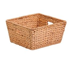 an empty wicker basket on a white background