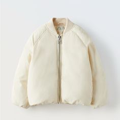 New With Tags. Zara Bomber Jacket. Size 8-9 Zara Cream Puffer Coat, Cream Coat, Girls Outerwear, Zara Kids, Zara Jackets, Zara United States, Swimwear Accessories, Kids Jacket, High Collar