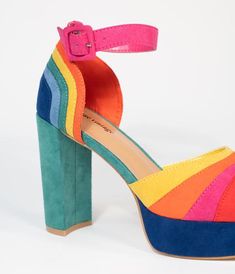 Fun Shoes For Women, Fun Heels Unique, Funky Heels, Rainbow Heels, Rainbow Accessories, Pride Shoes, Fun Shoes, Unique Heels, Walking On Sunshine